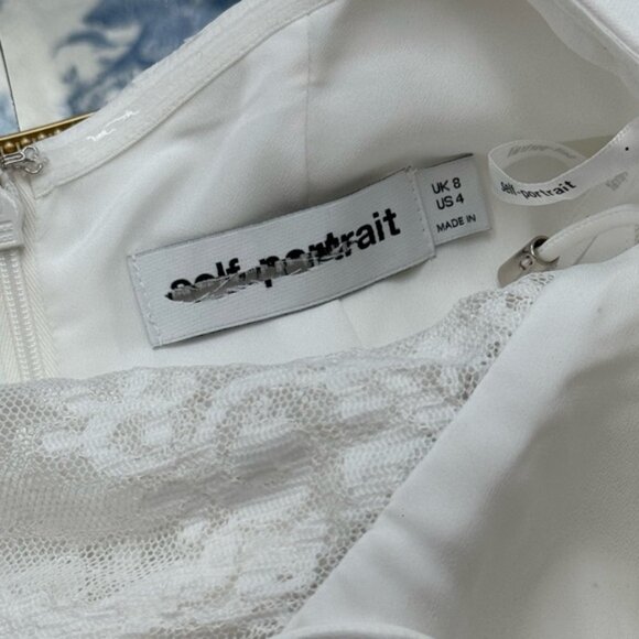 🆕 SELF PORTRAIT 🧿 NWOT White Crepe Halterneck Mini Dress, Sz UK 8 / US 4 - Picture 13 of 16